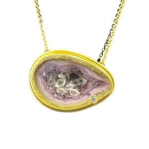 Natural Geode Floating Crystals Herkimer Diamond 18k Gold Over Sterling Necklace
